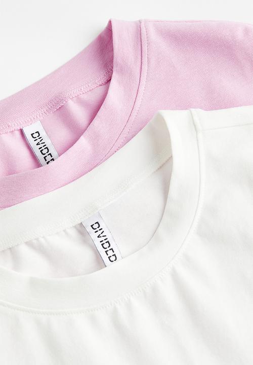 H&M - 2-Pack cropped T-shirts - light pink white
