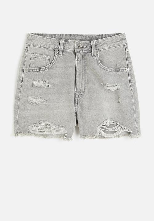 H&M - High-waisted denim shorts - light grey 