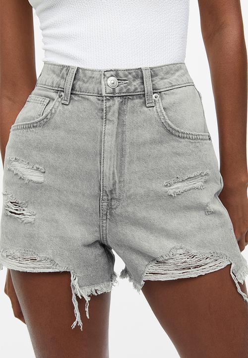 H&M - High-waisted denim shorts - light grey 