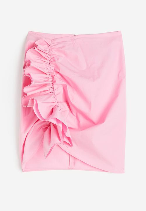 H&M - Draped flounce-detail skirt - light pink 