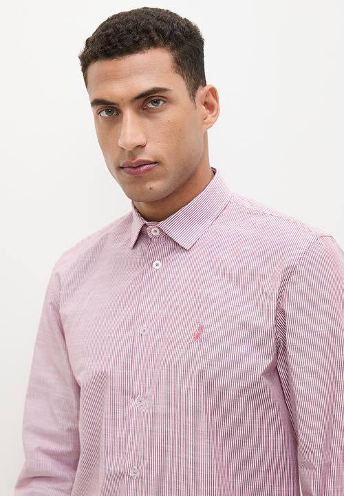 POLO - Mens textured slub long sleeve shirt pink