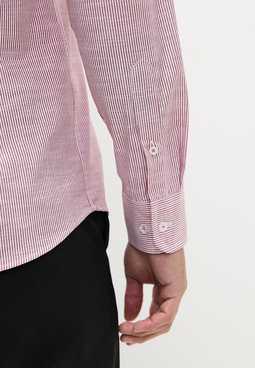 POLO - Mens textured slub long sleeve shirt pink