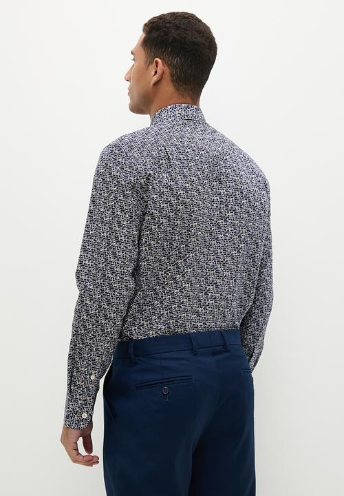 POLO - Mens geometric printed long sleeve shirt - blue