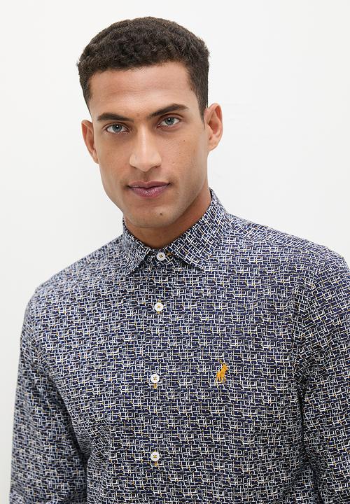 POLO - Mens geometric printed long sleeve shirt - blue