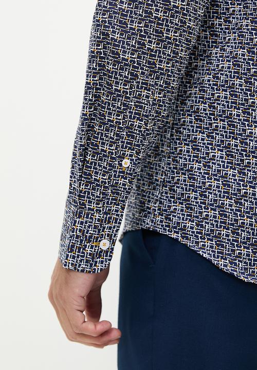 POLO - Mens geometric printed long sleeve shirt - blue