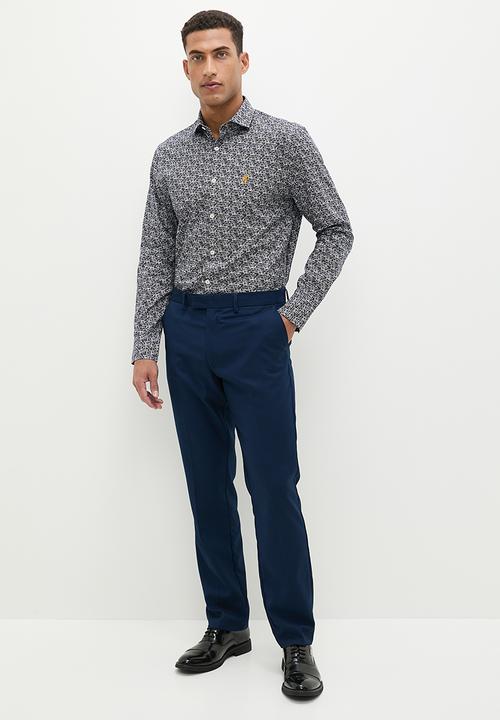 POLO - Mens geometric printed long sleeve shirt - blue