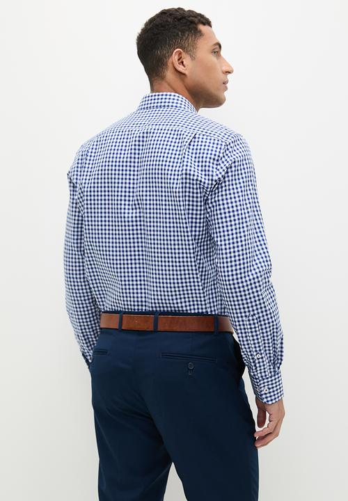 POLO - Mens gingham long sleeve shirt - blue