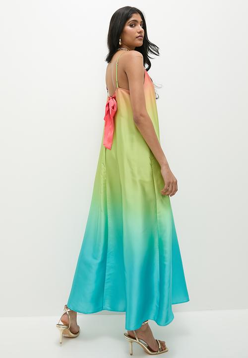 Superbalist - Ombre satin dress - green & coral ombre