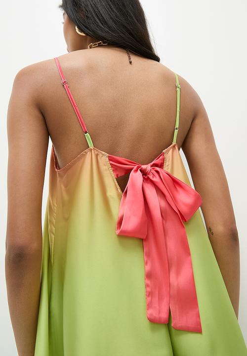 Superbalist - Ombre satin dress - green & coral ombre