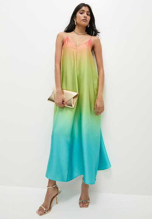 Superbalist - Ombre satin dress - green & coral ombre