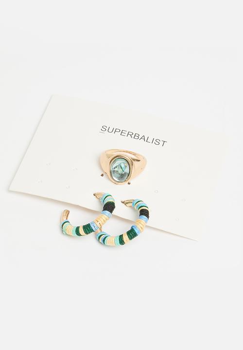 Superbalist - Lyra earring and ring pack - gold & blue