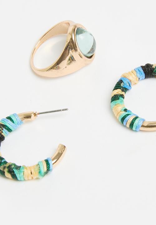 Superbalist - Lyra earring and ring pack - gold & blue