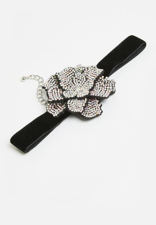 Superbalist - Diamante flower choker - black & silver