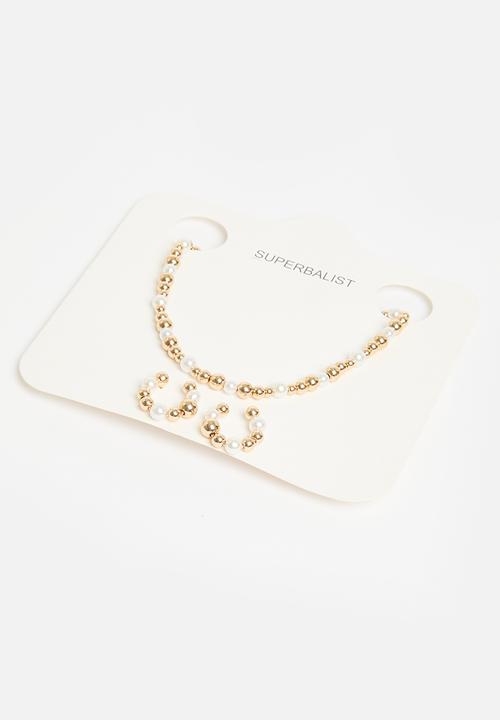 Superbalist - Ronnie necklace and earring set - gold & white