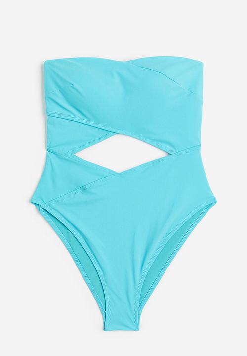 H&M - High-leg bandeau swimsuit - bright turquoise