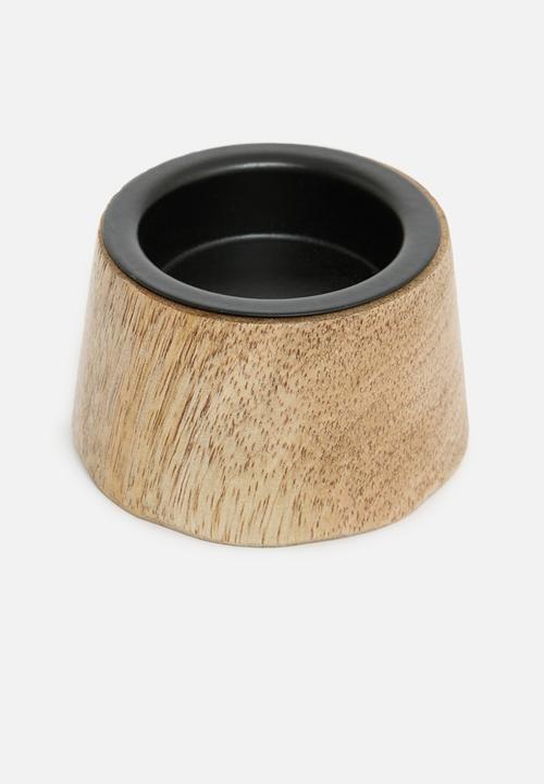 H&S - Mango wood tealight candle holder set of 2 - natural