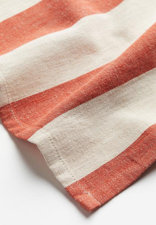 H&M - Striped linen-blend tea towel - dark orange/striped