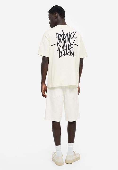 H&M - Relaxed fit printed t-shirt - cream/boring pals