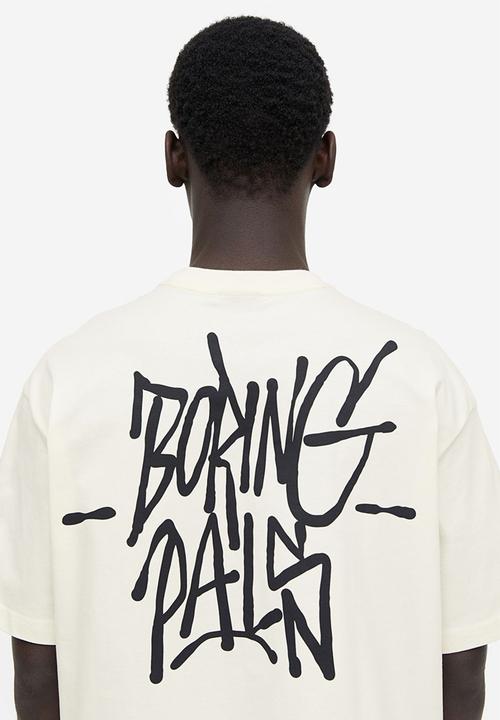 H&M - Relaxed fit printed t-shirt - cream/boring pals