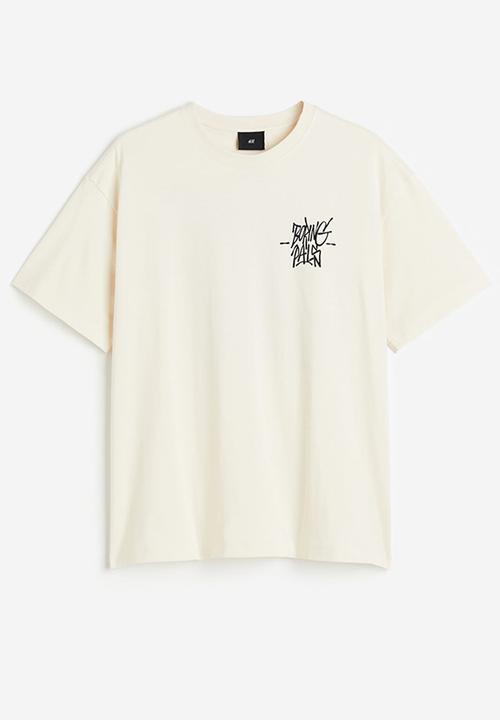H&M - Relaxed fit printed t-shirt - cream/boring pals