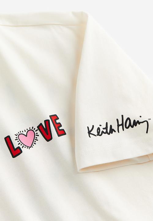 H&M - Relaxed fit t-shirt - cream/keith haring