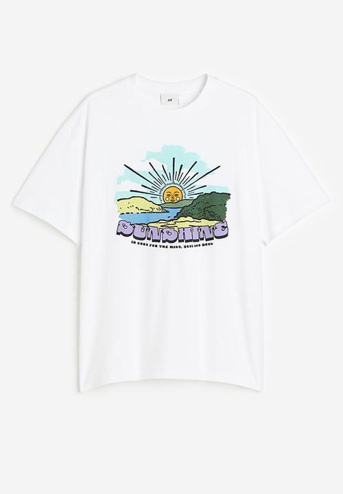 H&M - Loose fit printed t-shirt - white/sunshine