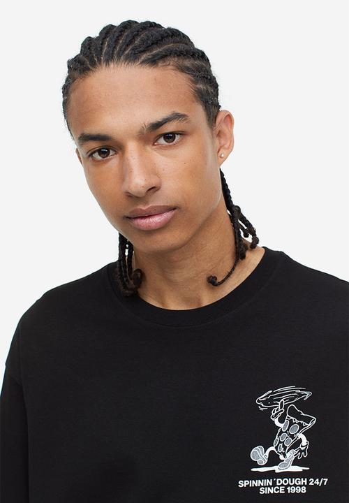 H&M - Relaxed fit printed t-shirt - black/pizza slice