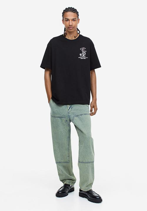 H&M - Relaxed fit printed t-shirt - black/pizza slice