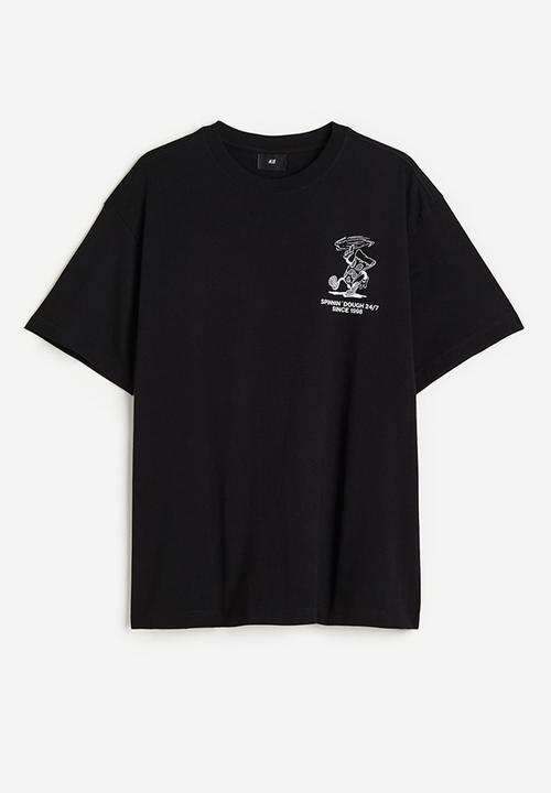 H&M - Relaxed fit printed t-shirt - black/pizza slice