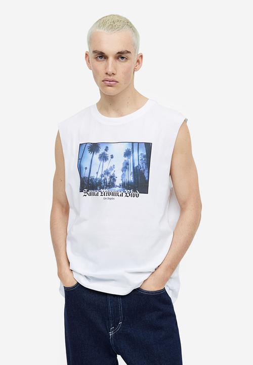 H&M - Relaxed fit cotton sleeveless top - white/santa monica