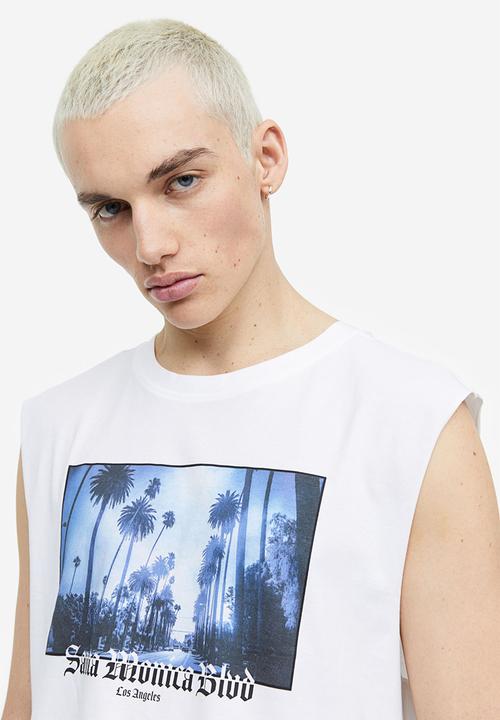 H&M - Relaxed fit cotton sleeveless top - white/santa monica