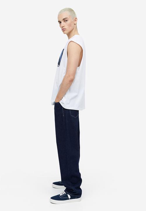 H&M - Relaxed fit cotton sleeveless top - white/santa monica