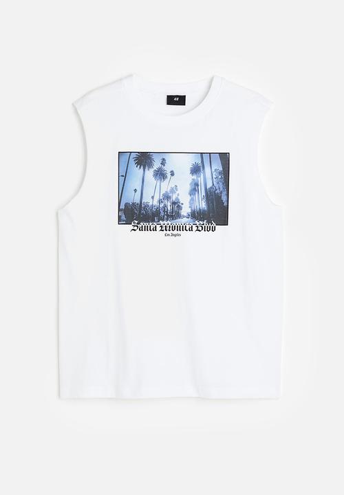 H&M - Relaxed fit cotton sleeveless top - white/santa monica