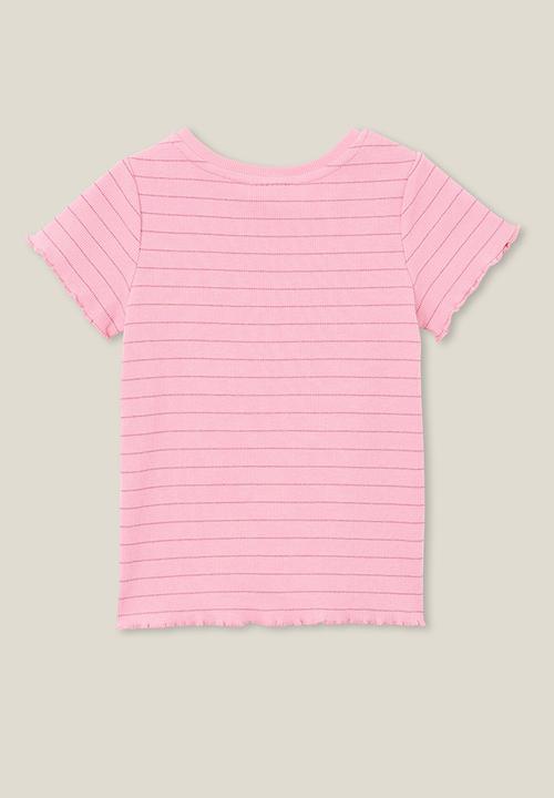 Cotton On - Raya rib baby tee - cali pink/sparkle
