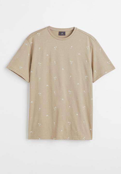 H&M - Regular fit cotton t-shirt - beige/palm trees