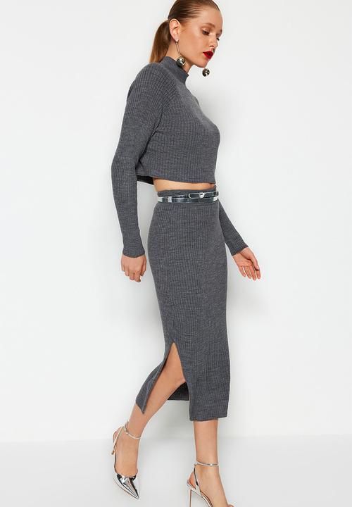 Trendyol - Basic knitwear top & bottom set - anthracite