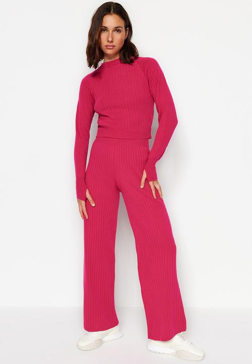 Trendyol - Crop knitwear top & bottom set - fuchsia