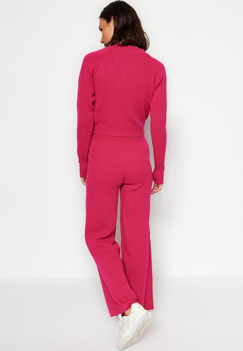 Trendyol - Crop knitwear top & bottom set - fuchsia