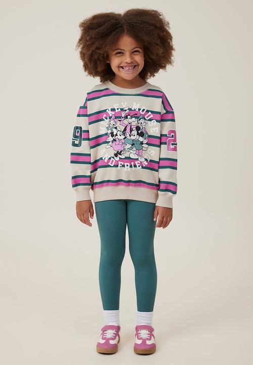 Cotton On - License dusty fleece crew neck - lcn dis mickey and friends/multi stripe
