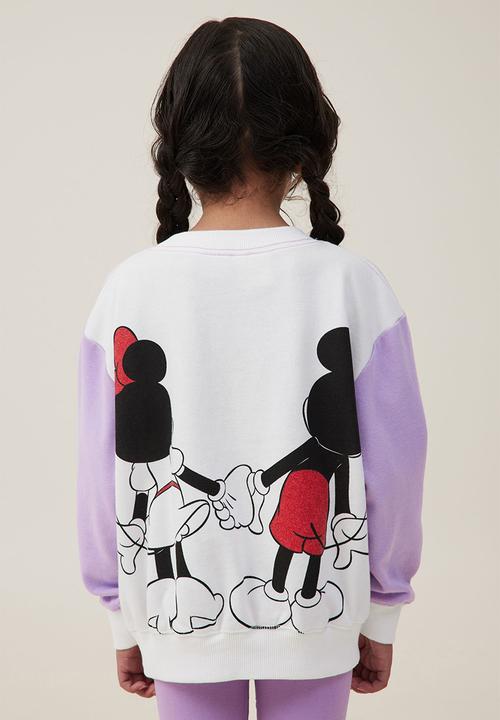 Cotton On - License dusty fleece crew neck - lcn dis mickey better together/vanilla