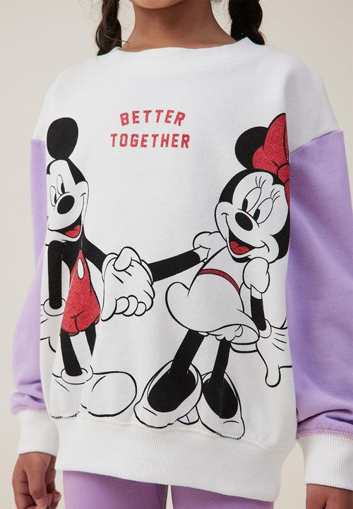 Cotton On - License dusty fleece crew neck - lcn dis mickey better together/vanilla