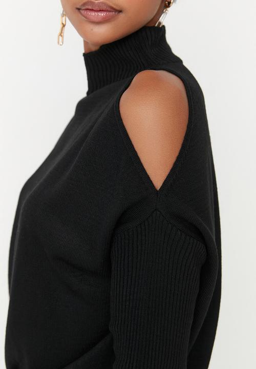 Trendyol - Cold shoulder poloneck sweater - black