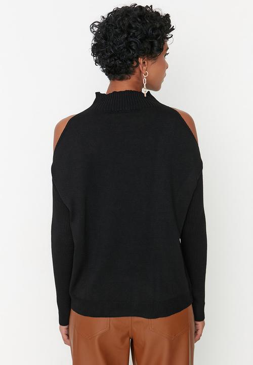 Trendyol - Cold shoulder poloneck sweater - black