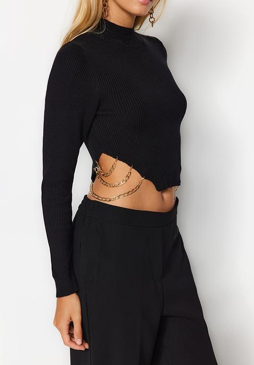 Trendyol - Premium crop top with accessory detail - black