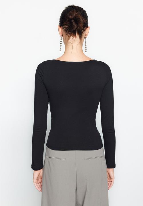 Trendyol - Boat neck fitted top - black