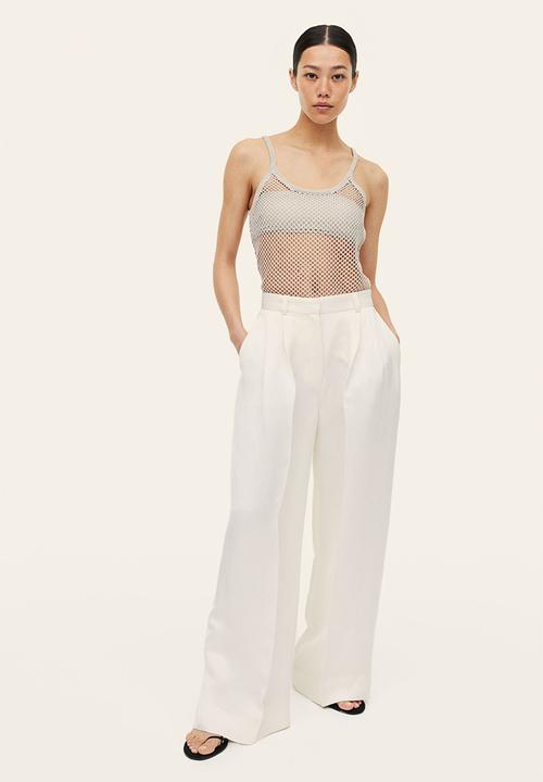 H&M - Glittery hole-knit strappy top - silver-coloured