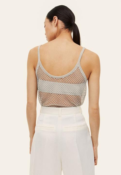 H&M - Glittery hole-knit strappy top - silver-coloured