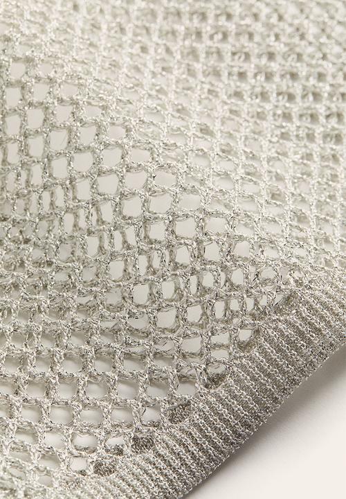 H&M - Glittery hole-knit strappy top - silver-coloured