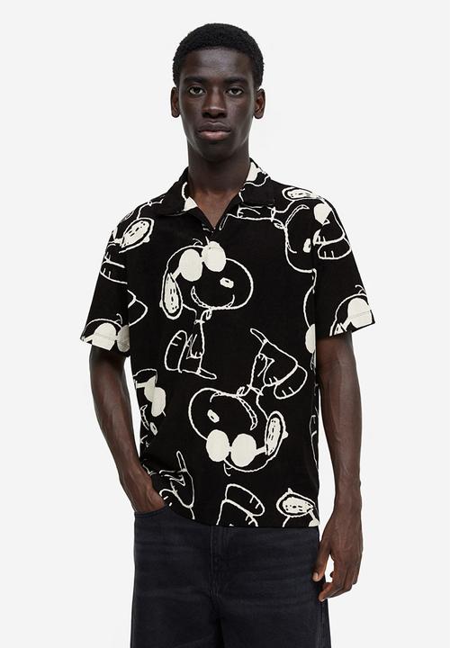 H&M - Regular fit terry polo shirt - black/snoopy