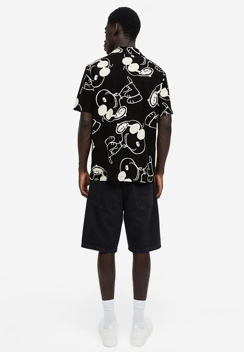 H&M - Regular fit terry polo shirt - black/snoopy